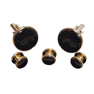 Gold and Black Cuff Links Set